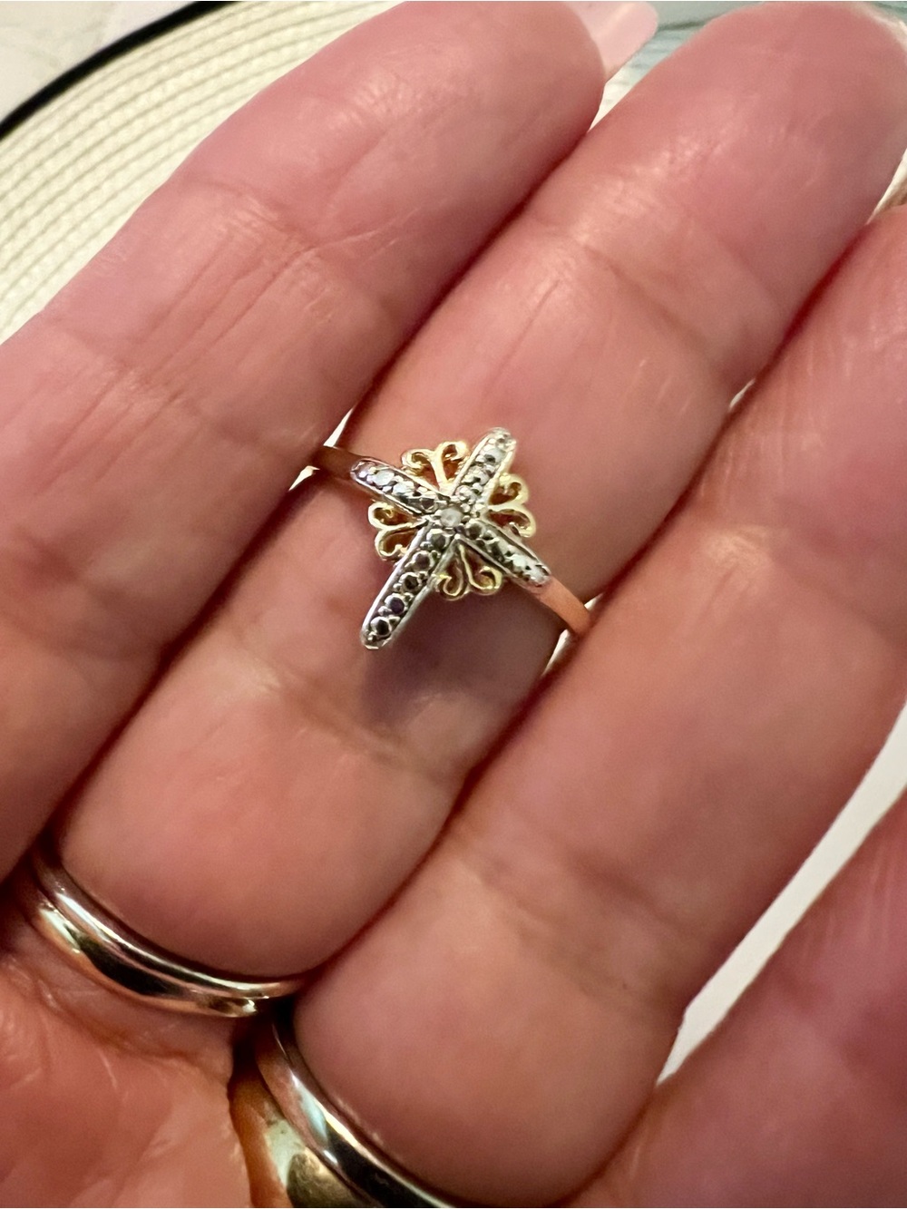 JCM Delicate Two-Tone Cross Ring in 925 Silver and Gold & Genuine Diamond